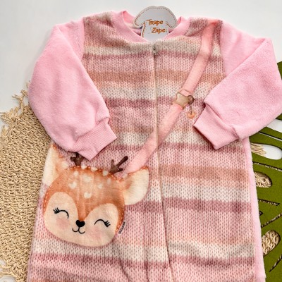Inverno 2025 - Macacão em Plush Bebê Rena - Rose