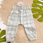 Inverno 2025 - Conj. Casaco Castor Bebê e Calça Quadriculada - Verde e Off White