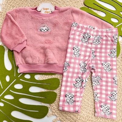 Inverno 2025 - Conj. Casaco The Puppy Club e Legging Xadrez - Rose e Off White