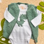 Inverno 2025 - Conj. Colete em Soft, Body Dino e Calça - Branco e Verde