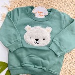 Inverno 2025 - Conj. Casaco Castor Bebê e Calça Quadriculada - Verde e Off White