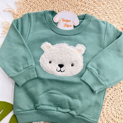  Inverno 2025 - Conj. Casaco Castor Bebê e Calça Quadriculada - Verde e Off White