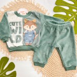 Inverno 2025 - Conj. Casaco Raposinha Cute Wild e Calça em Plush - Verde