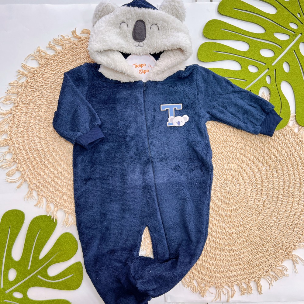 Inverno 2025 - Macacão Coala Fofo com ziper em Plush marinho