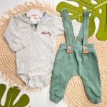 Inverno 2025 - Conj. suspensório verde com body mescla 