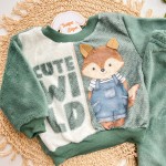 Inverno 2025 - Conj. Casaco Raposinha Cute Wild e Calça em Plush - Verde
