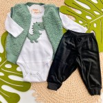 Inverno 2025 - Conj. Colete em Soft, Body Dino e Calça - Branco e Verde