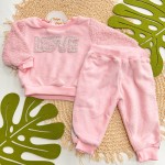 Inverno 2025 - Conj. Casaco Bear Love e Calça em Plush - Rosa e Prata
