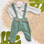 Inverno 2025 - Conj. suspensório verde com body mescla 