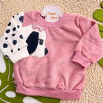  Inverno 2025 - Conj. Casaco Puppy Dalmata e Calça em Plush - Rose e Off White