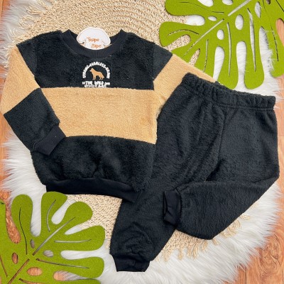 Inverno 2025 - Conj. Blusão Strong Fearless e Calça em Plush - Preto e Caramelo