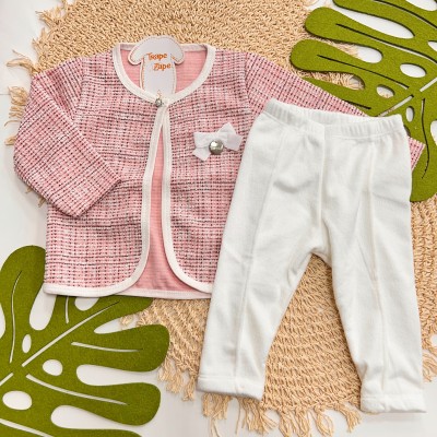 Inverno 2025 - Conj. Casaco em Tweed e Calça em Plush - Rose e Branco