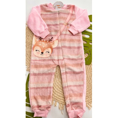 Inverno 2025 - Macacão em Plush Bebê Rena - Rose