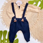 Inverno 2025 - Conj. suspensório marinho com body bege tilebaby