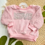 Inverno 2025 - Conj. Casaco Bear Love e Calça em Plush - Rosa e Prata