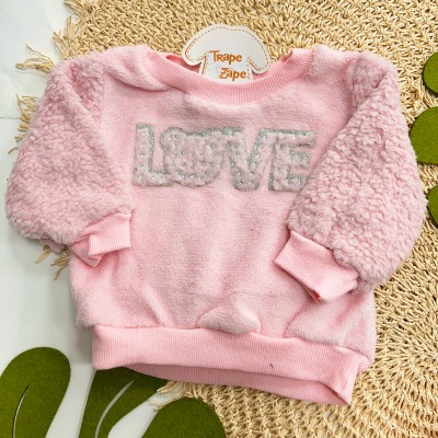 Inverno 2025 - Conj. Casaco Bear Love e Calça em Plush - Rosa e Prata