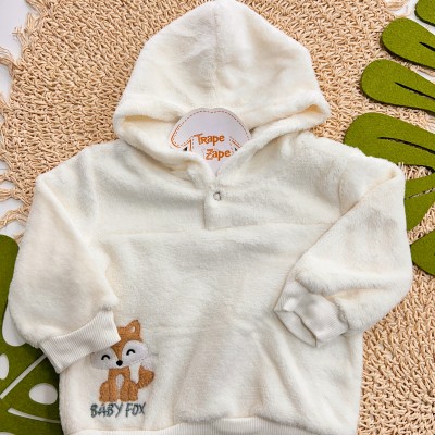 Inverno 2025 - Conj. Baby Fox casaco com capuz e calça em Plush off white e verde 