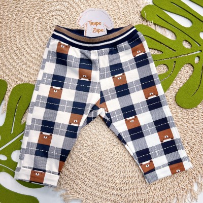  Inverno 2025 - Conj. Blusa em Moletom e Calça Xadrez Ursos - Marinho