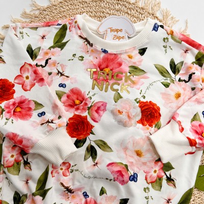 Inverno 2025 - Conj. Blusão em Moletom e Short Floral - Off White