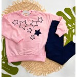 Inverno 2025 - Conj. Blusão em Moletom Estrelas e Legging - Rosa e Marinho