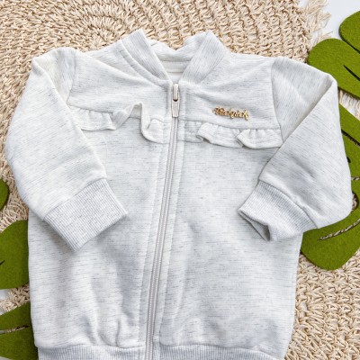 Inverno 2025 - Conj. Jaqueta, Blusa Mini Flores e Calça em Moletom - Uva e Mescla