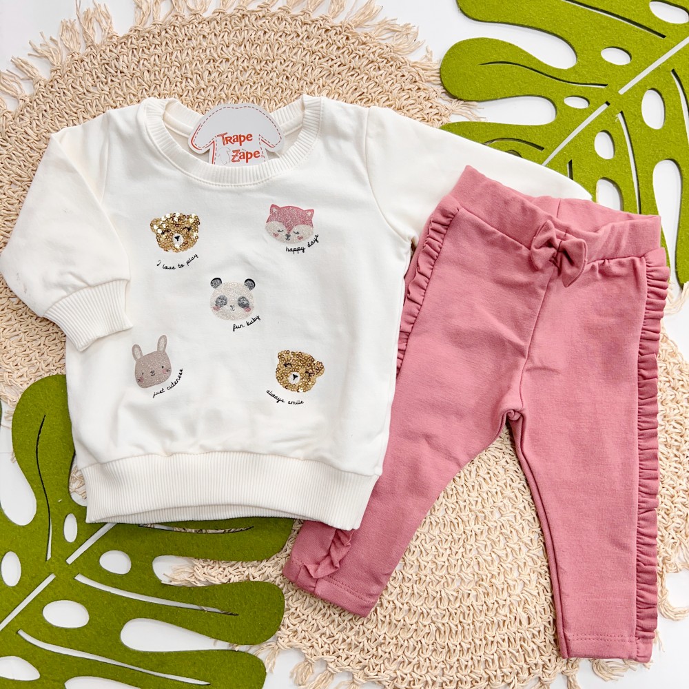 Inverno 2025 - Conj. Casaco Animals Happy Days e Legging - Off White e Uva