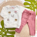 Inverno 2025 - Conj. Casaco Animals Happy Days e Legging - Off White e Uva