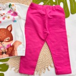Inverno 2025 - Conj. Blusão Floral com Raposinha e Calça Legging - Off White e Rosa