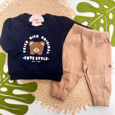 Inverno 2025 - Conj. Casaco Ursinho Cute e Calça em Moletom - Marinho