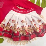 Inverno 2025 - Conj. Blusa Urso Strass e Short Saia Ursinhas - Vermelho e Off White