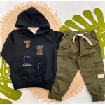 Inverno 2025 - Conj. Blusão League em Moletom e Calça - Preto e Verde