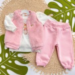 Inverno 2025 - Conj. Colete Pelinho, Blusa Coelhinha e Calça em Moletom - Rosa