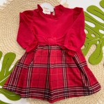 Inverno 2025 - Vestido Manga Longa Xadrez - Vermelho