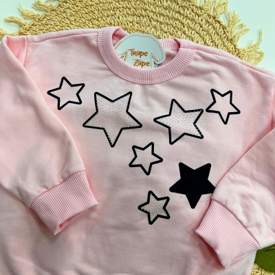 Inverno 2025 - Conj. Blusão em Moletom Estrelas e Legging - Rosa e Marinho