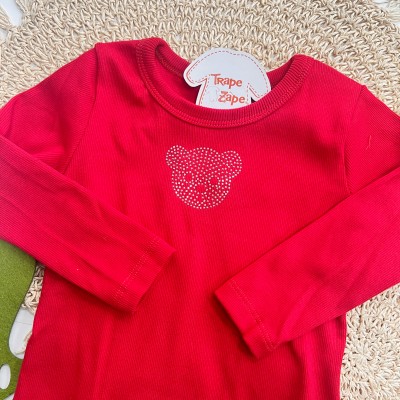 Inverno 2025 - Conj. Blusa Urso Strass e Short Saia Ursinhas - Vermelho e Off White
