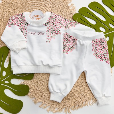 Inverno 2025 - Conj. Blusão e Calça Mini Flores - Off White