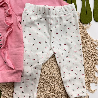 Inverno 2025 - Conj. Casaquinho com Babados e Calça Canelada Florzinhas - Rose e Off White