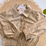Inverno 2025 - Conj. Jaqueta e Short Saia em Plush Canelado - Bege