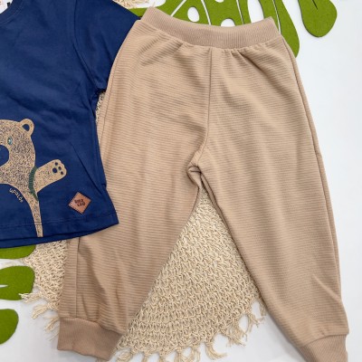 Inverno 2025 - Conj. Blusa "Quero um Abraço de Urso" e Calça em Moletom - Marinho e Areia