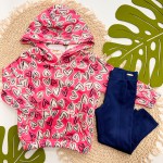 Inverno 2025 - Conj. Jaqueta em Plush Corações e Calça Legging - Pink e Marinho