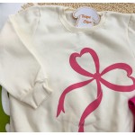  Inverno 2025 - Conj. Casaco em Moletom Laço e Calça Legging - Off White e Pink