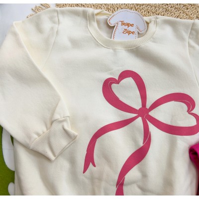 Inverno 2025 - Conj. Casaco em Moletom Laço e Calça Legging - Off White e Pink