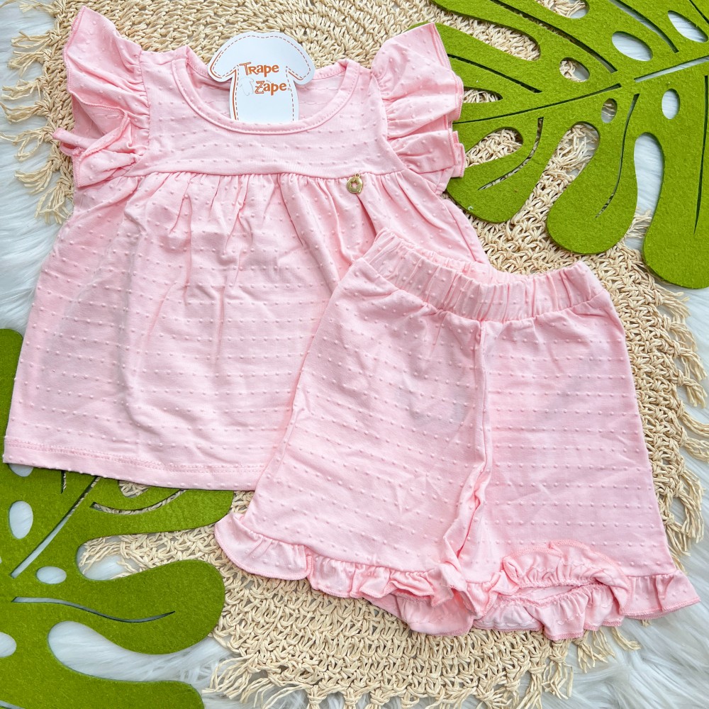 Verão 24/25 - Conj. Batinha e Short Bolinhas - Rosa