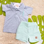 Verão 24/25 - Conj. Camiseta Polo Hipopótamo e Bermuda - Mescla e Verde