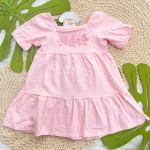 Verão 24/25 - Vestido Manga Curta Três Florzinhas - Rosa