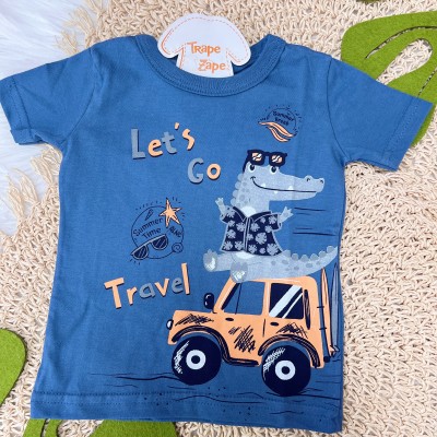  Verão 24/25 - Conj. Blusa Jacaré Let's Go Travel e Short - Azul Jeans e Mescla