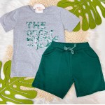  Verão 24/25 - Conj. Blusa The Oreat White Shark e Short em Moletinho - Mescla e Verde Militar