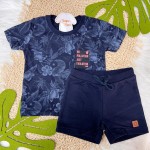 Verão 24/25 - Conj. Blusa Floral No Pollution e Short em Moletinho - Azul Marinho