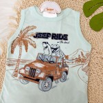 Verão 24/25 - Conj. Regata Jeep Rider e Short em Moletinho - Verde Água e Ferrugem