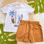 Verão 24/25 - Conj. Blusa Tubarão Where is the Error e Short Moletinho - Branco e Ferrugem